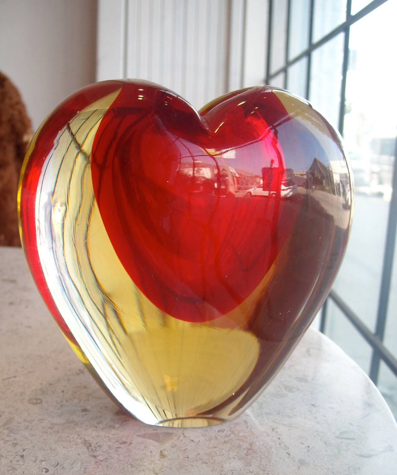 Italian Oggetti Sommerso Murano Glass Heart Red Vase, Perfect Valentine's Day
