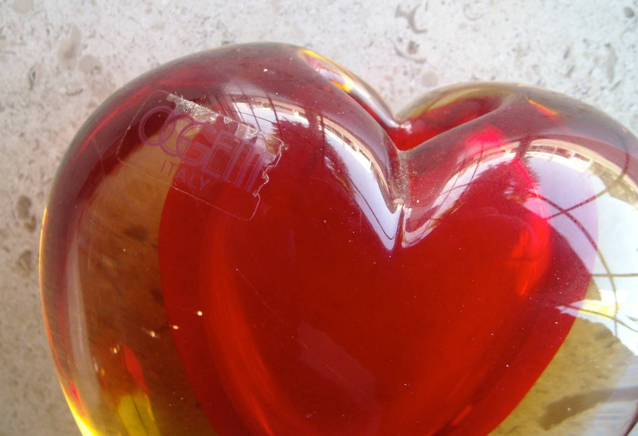 Post-Modern Oggetti Sommerso Murano Glass Heart Red Vase, Perfect Valentine's Day