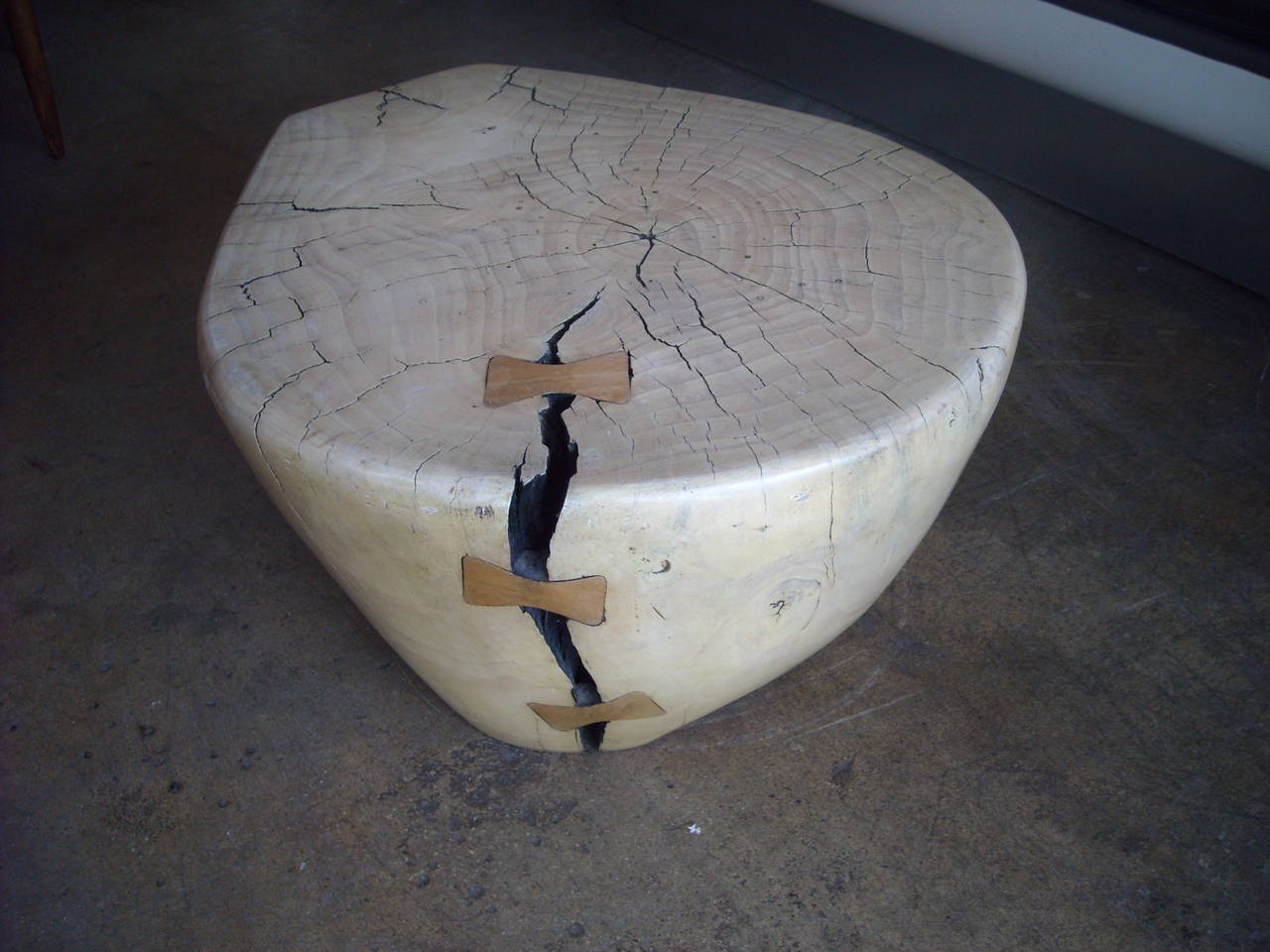 This is one amazing studio piece from the well known artist Dan Pollock and his reclaimed wood tables or stool. Signed and dated 2004. This could be a nice side, small coffee, cocktail table or a stool.