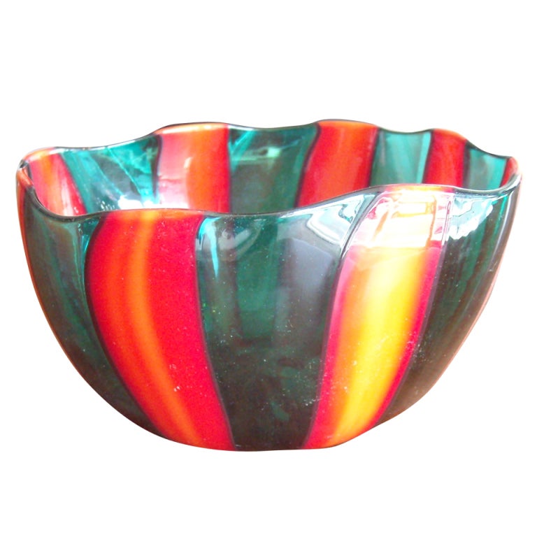 Fulvio Bianconi For Venini Murano Glass Bowl, Signed at 1stDibs