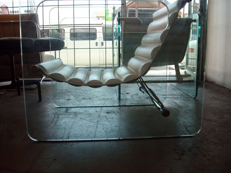 Pair of Tonelli Naked glass/leather  chairs by Giovanni Tommaso Garattoni, 1990's In Excellent Condition In Los Angeles, CA
