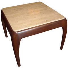 Johan Tapp Side Table with Travertine Marble, Signed