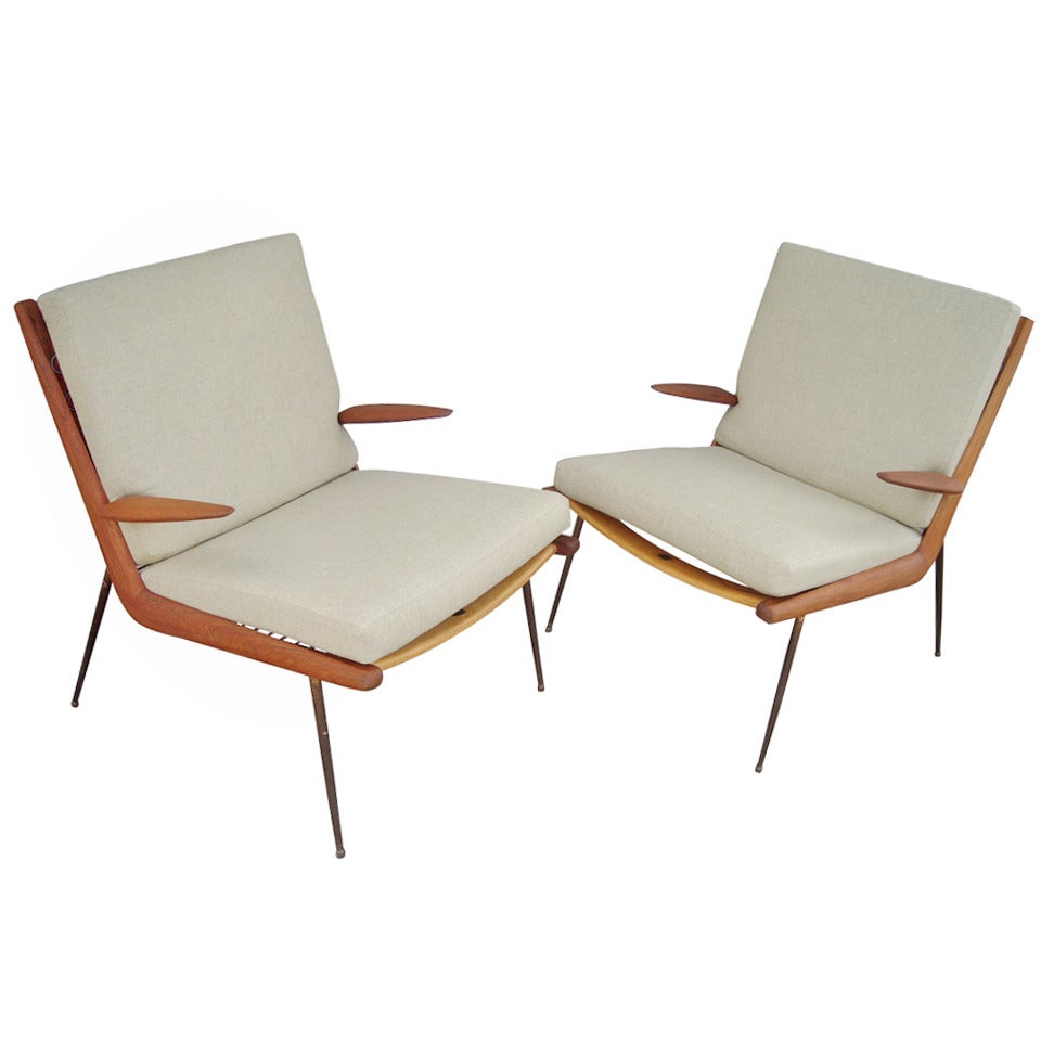 Peter Hvidt 
Orla Molgaard Nielsen Rare "Boomerang" Pair Of Armchairs