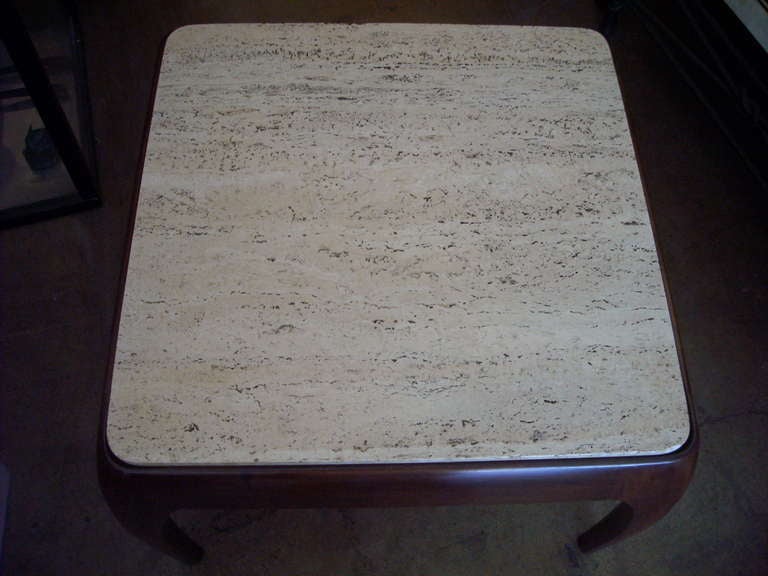 Mid-20th Century Johan Tapp Side Table with Travertine Marble, Signed
