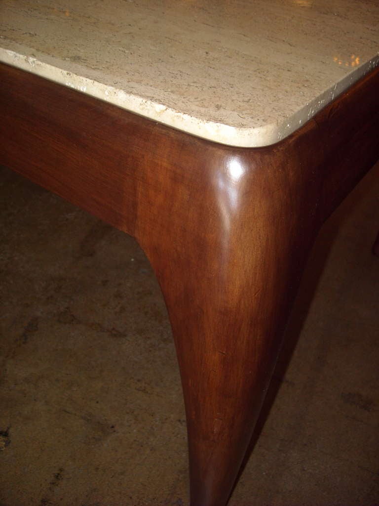 Johan Tapp Side Table with Travertine Marble, Signed In Good Condition In Los Angeles, CA