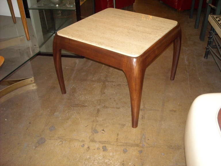 Mid-Century Modern Johan Tapp Side Table with Travertine Marble, Signed