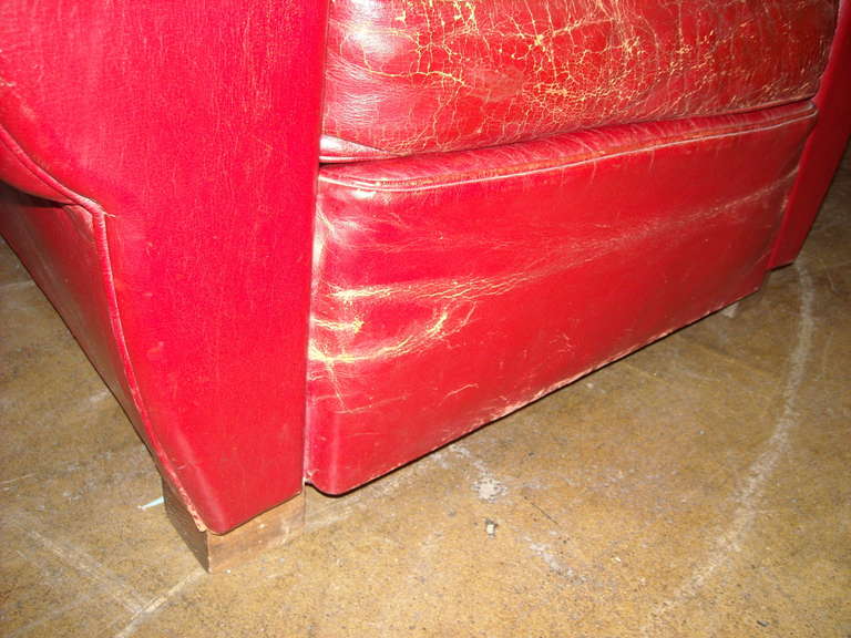 Pair Of Art Deco French Club Chairs In Red Leather. 5