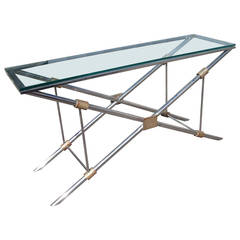 John Vesey Polished Aluminum, Brass, Glass Console Table 6