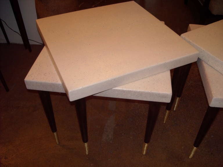 Mid-Century Modern Two pairs of Paul Frankl cork top side/end tables for Johnson.