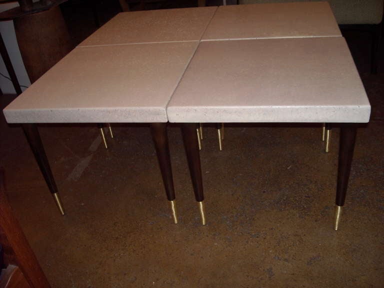 Two pairs of Paul Frankl cork top side/end tables for Johnson. In Good Condition In Los Angeles, CA