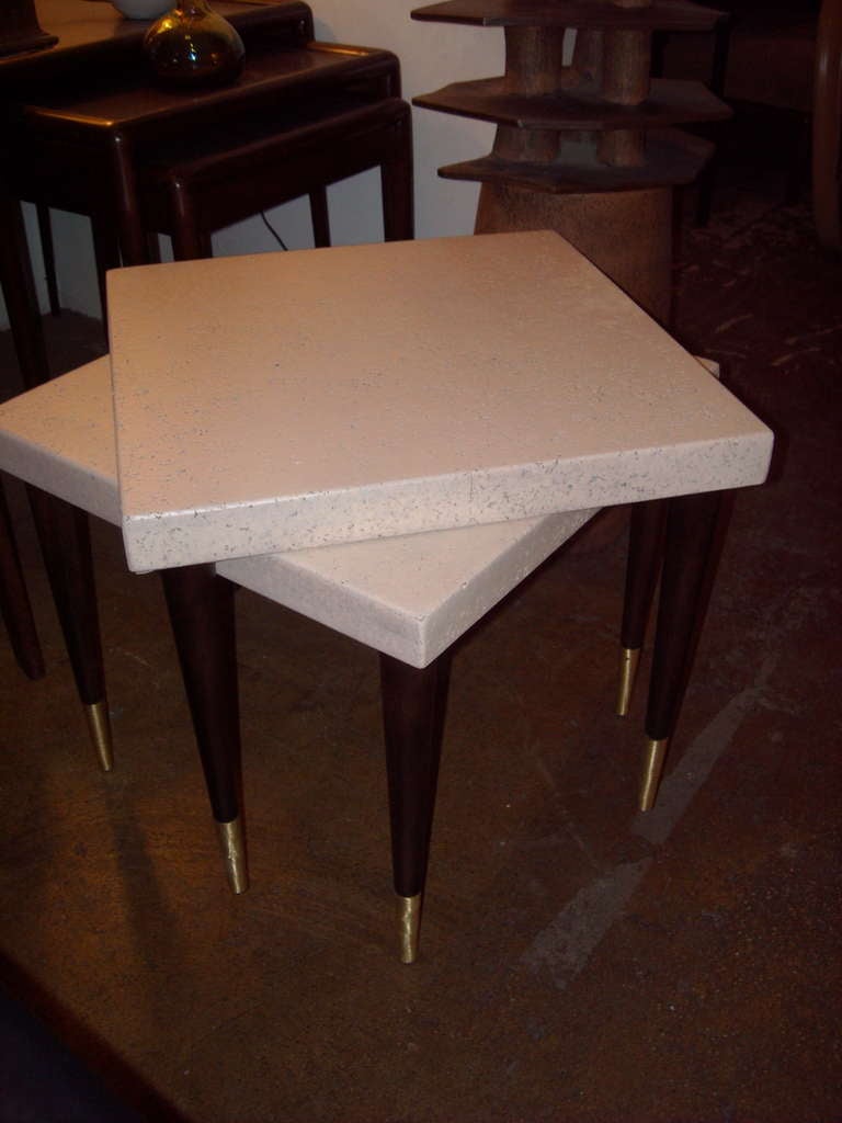 American Two pairs of Paul Frankl cork top side/end tables for Johnson.