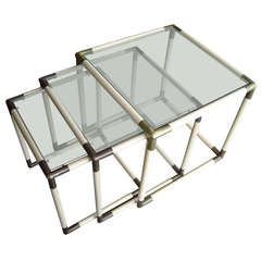 Willy Rizzo Attributed Ivory Color Resin/Lucite and Brass Nesting Tables Set