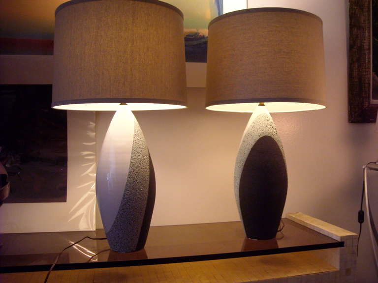 Mid-20th Century Pair of Ettore Sottsass Table Lamps With Lava Glaze, For Bitossi.