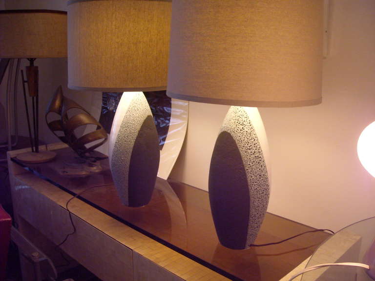 Mid-Century Modern Pair of Ettore Sottsass Table Lamps With Lava Glaze, For Bitossi.