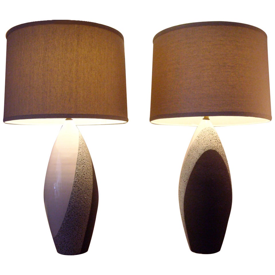 Pair of Ettore Sottsass Table Lamps With Lava Glaze, For Bitossi.