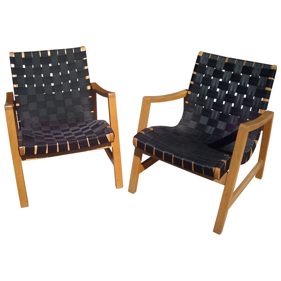 Jens Risom 625 W Strapped Pair of Armchairs by Knoll Label