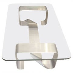 Francois Monnet Stainless Steel Coffee or Cocktail Table and Glass Top