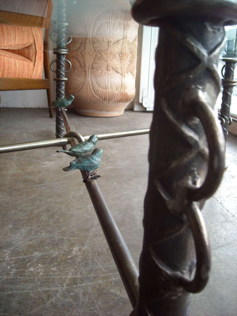Mid-Century Modern Ilana Goor Iron and Bronze Birds with Glass Top Coffee/Cocktail Table, Signed