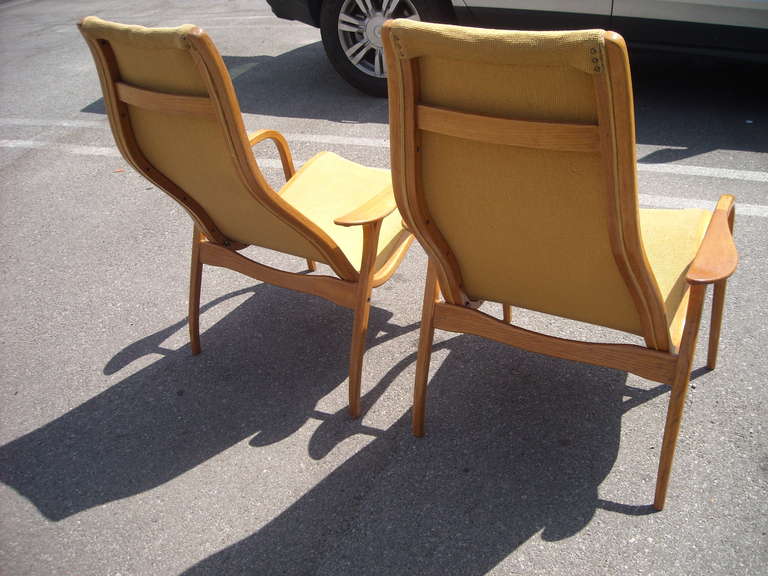 Mid-Century Modern Yngve Ekstrom Pair of Lamino High Back Lounge Chairs