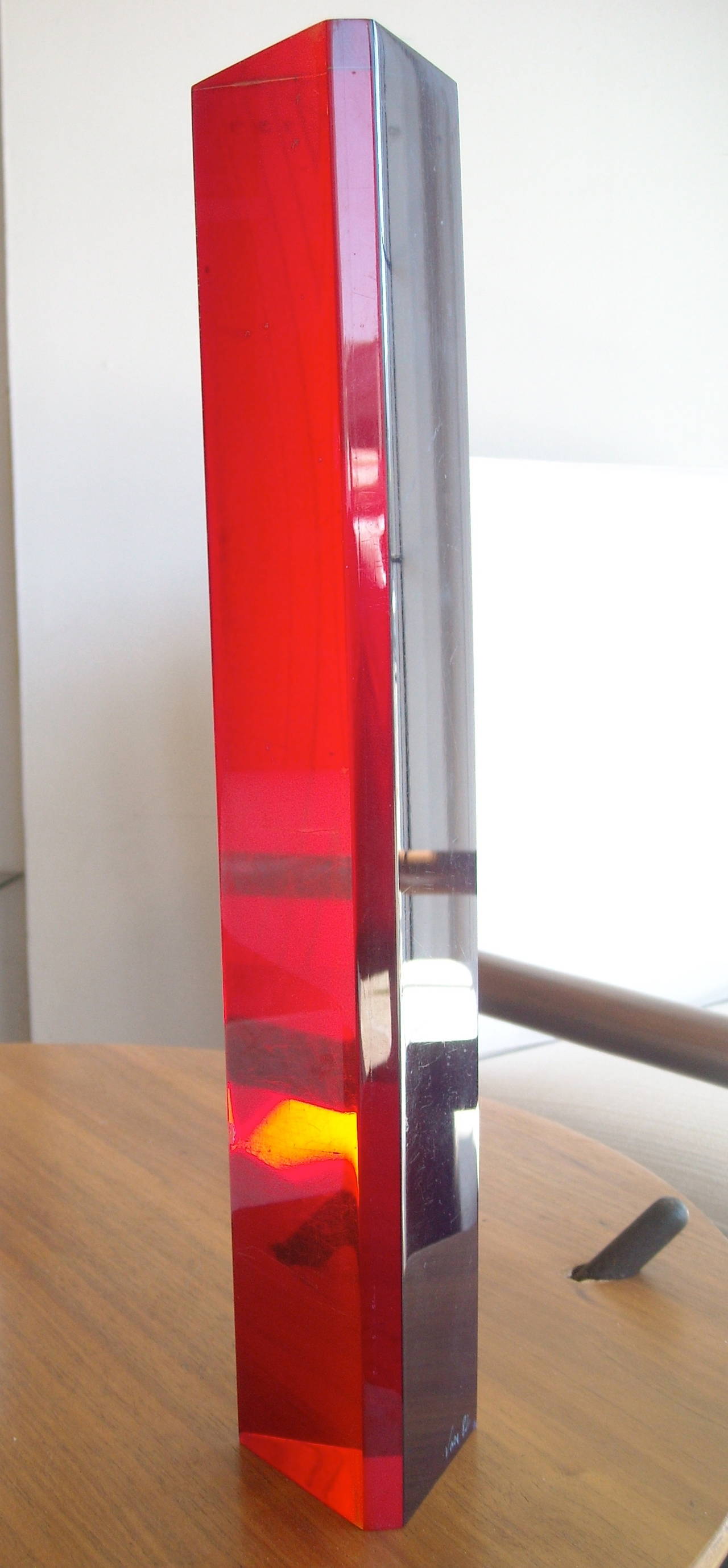 Post-Modern Vasa Mihich Column in Acrylic or Lucite Sculpture Signed Six-Sided, Dated 1982