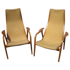 Yngve Ekstrom Pair of Lamino High Back Lounge Chairs