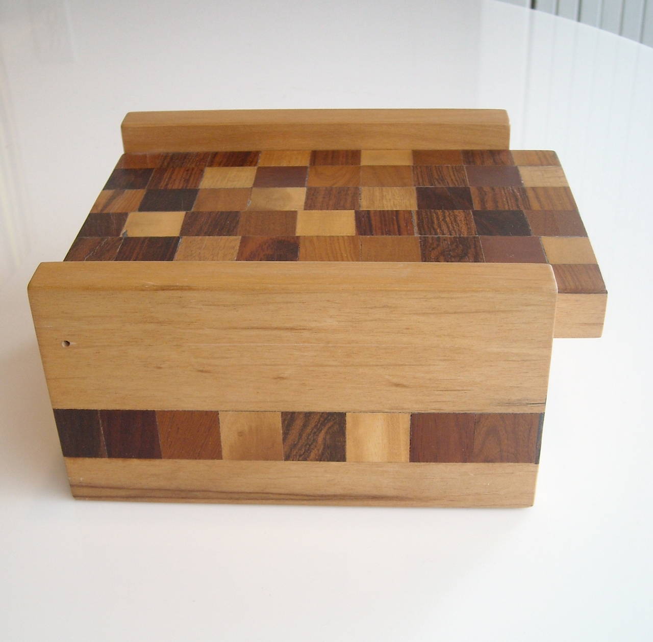 Modern Don Shoemaker Parquetry Work Box for Senal SA, Mexico, Label For Sale
