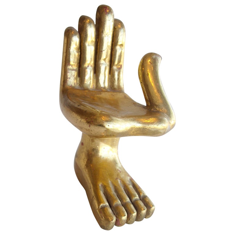 Pedro Friedeberg  small  Sculpture Hand Foot, Gold Leaf, signed For Sale