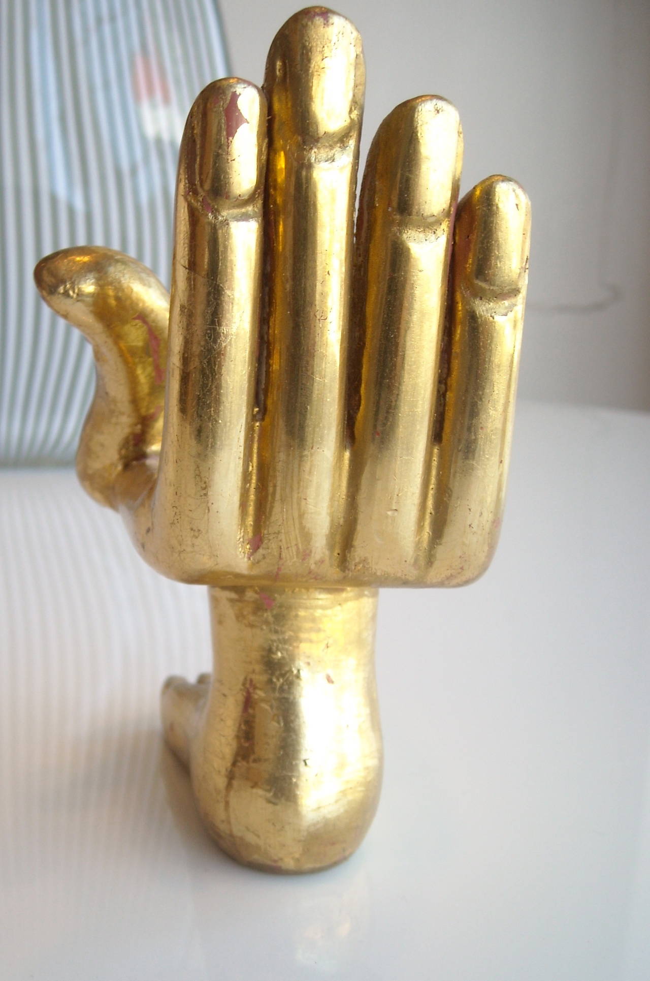 Mexican Pedro Friedeberg  small  Sculpture Hand Foot, Gold Leaf, signed For Sale