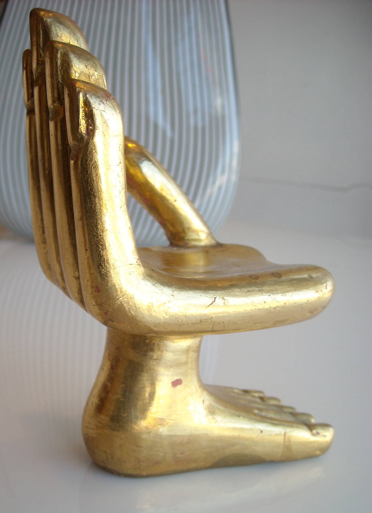 Modern Pedro Friedeberg  small  Sculpture Hand Foot, Gold Leaf, signed For Sale