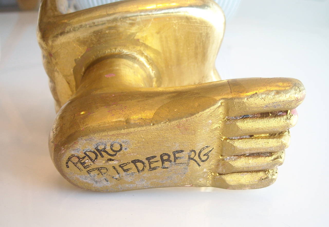 This is a sweet gold leaf hand foot sculpture, by the well known artist Pedro Fiedeberg.Signed