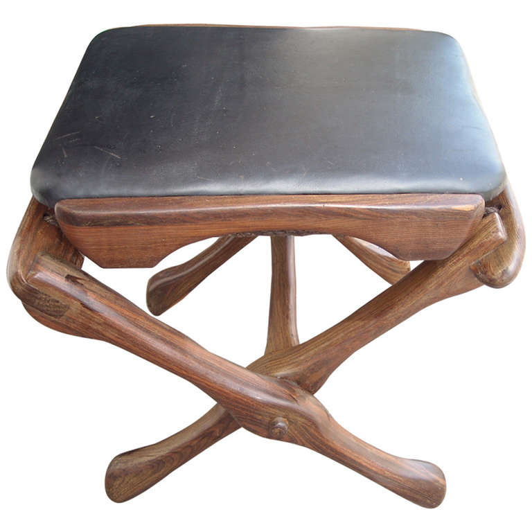 Don Shoemaker Rosewood and Leather Folding Stool, Senal Mexico
