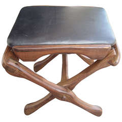 Tabouret pliant Don Shoemaker en bois de rose et cuir:: Senal Mexico