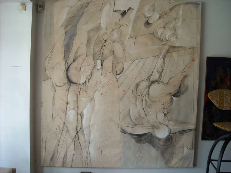 Jan Stussy Very Large Study On Canvas of Known, American Modernist Artist In Good Condition In Los Angeles, CA