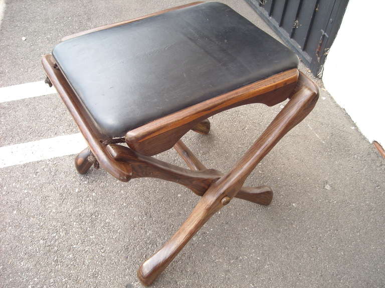 Don Shoemaker Rosewood and Leather Folding Stool, Senal Mexico In Good Condition In Los Angeles, CA