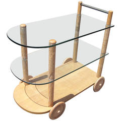 Gilbert Rohde Tea or Bar Cart Original Oak Wood Glass