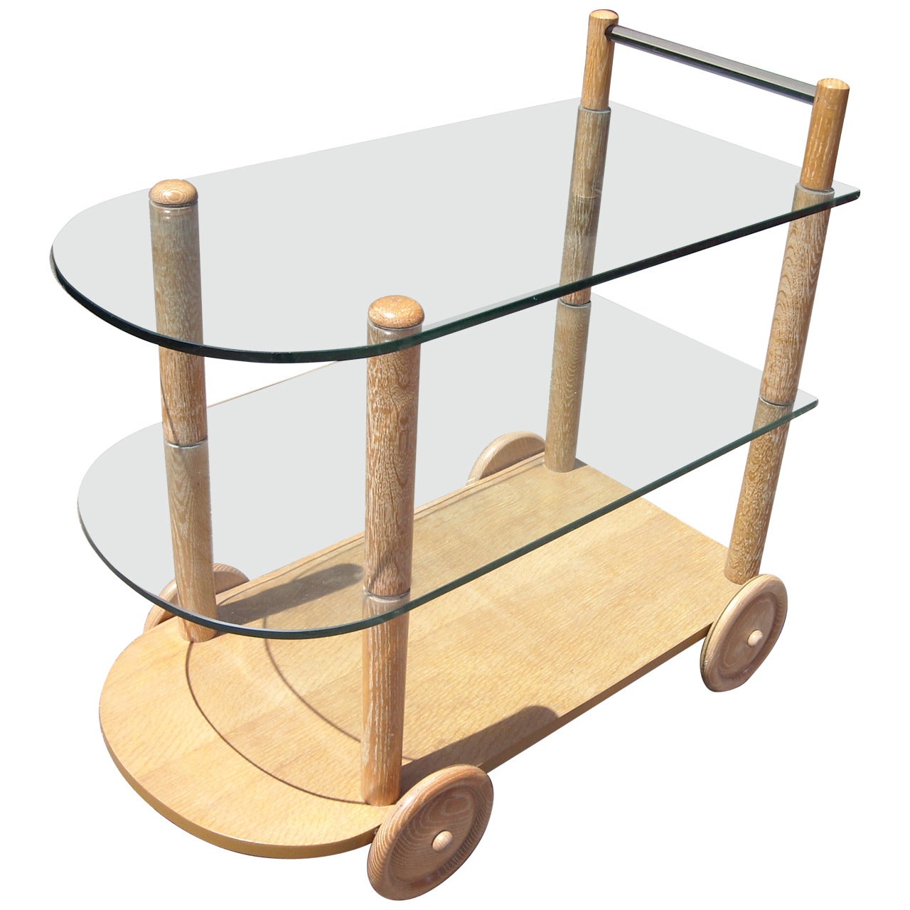 Gilbert Rohde Tea or Bar Cart Original Oak Wood Glass