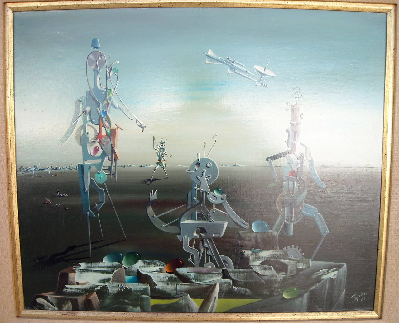 Spiro Oil Painting on Canvas, Dated, Signed, Surrealism, Daliesque Style at 1stDibs