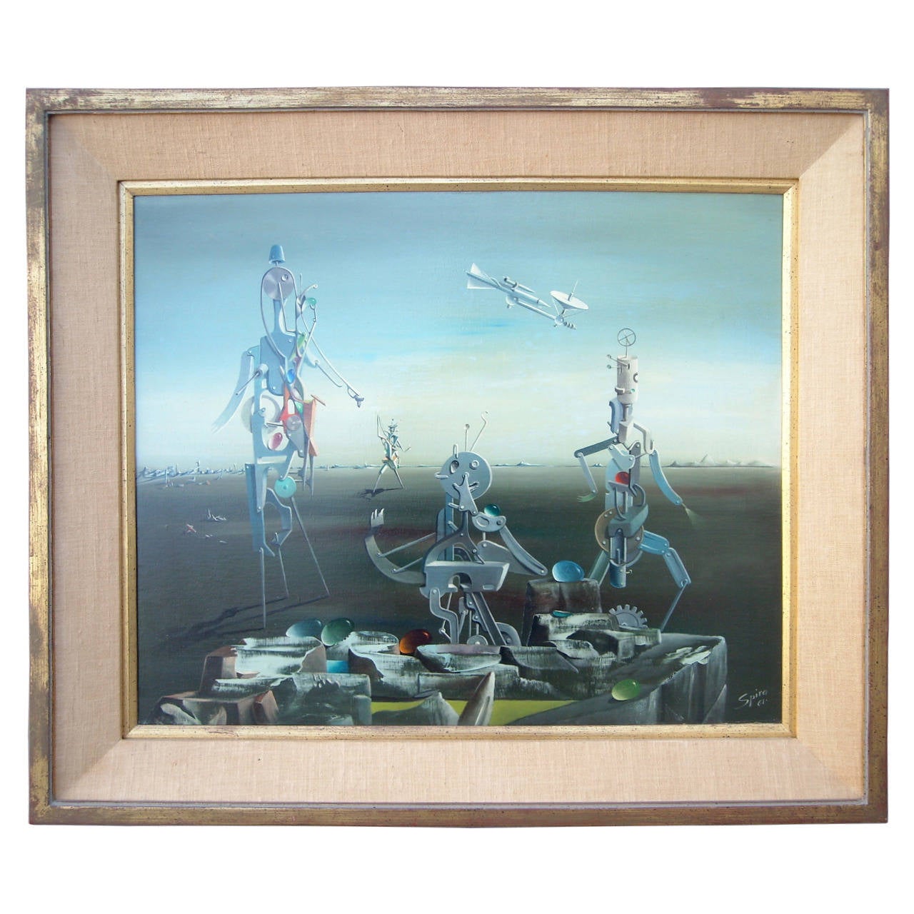 Spiro Oil Painting on Canvas, Dated, Signed, Surrealism, Daliesque Style at 1stDibs