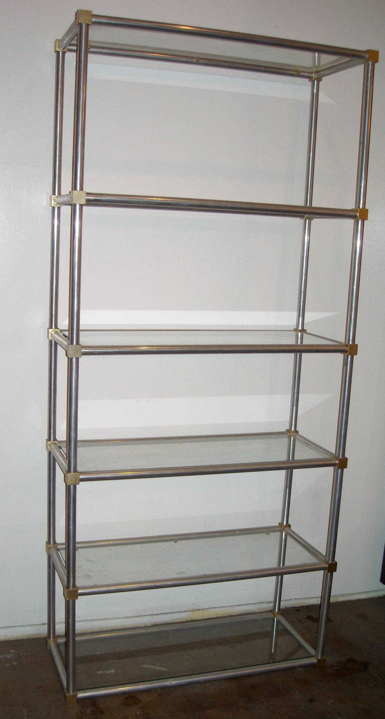 American John Vesey in the Jansen Style Etagere in Satin Polished Aluminum and Brass