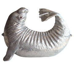 Arthur Court, Mid Modern Sea Lion Aluminum Ice Bucket, Wine Cooler 12