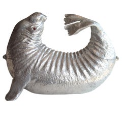 Arthur Court, Mid Modern Sea Lion Aluminum Ice Bucket, Wine Cooler