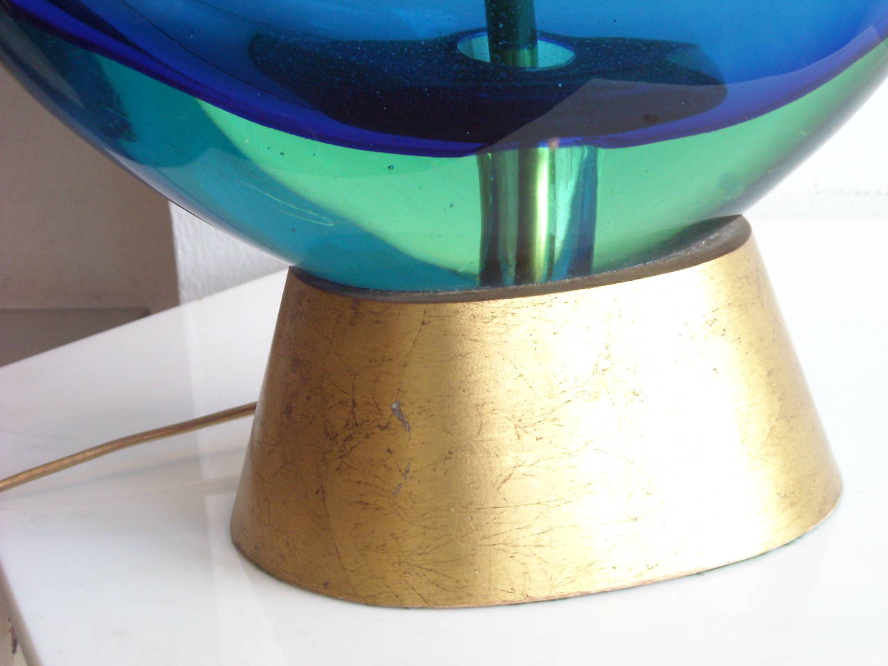 Great Murano lamp by Flavio Poli. Over all measures diameter 14 total high 27 inches. Shade not included.