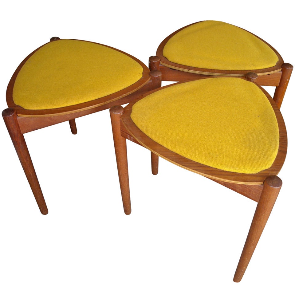 Set of Three Danish Mid-Century Modern Reversible, Stackable Side Tables/Stools