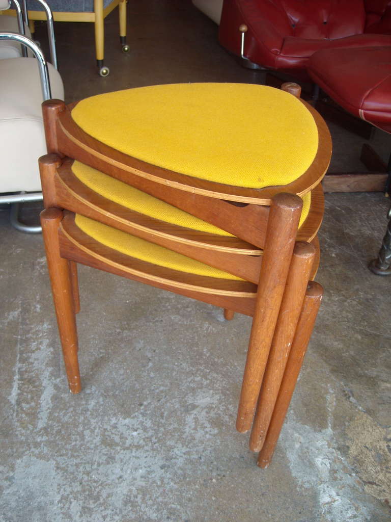 Set of Three Danish Mid-Century Modern Reversible, Stackable Side Tables/Stools In Good Condition In Los Angeles, CA