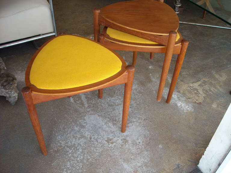 Mid-20th Century Set of Three Danish Mid-Century Modern Reversible, Stackable Side Tables/Stools