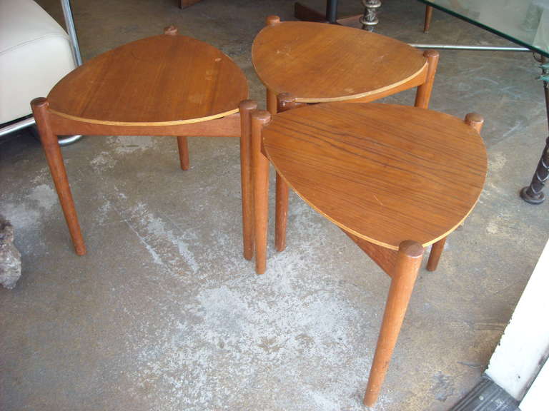 Scandinavian Modern Set of Three Danish Mid-Century Modern Reversible, Stackable Side Tables/Stools
