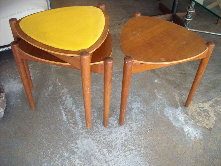 Teak Set of Three Danish Mid-Century Modern Reversible, Stackable Side Tables/Stools