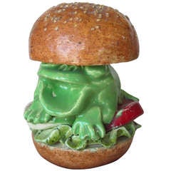 Retro David Gilhooly Ceramic Frog Sandwich Sculpture, Dated Signed.