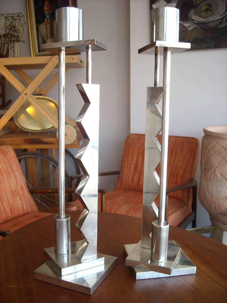 Italian Ettore Sottsass silver plated candlesticks/candleholder for Swid Powell, signed