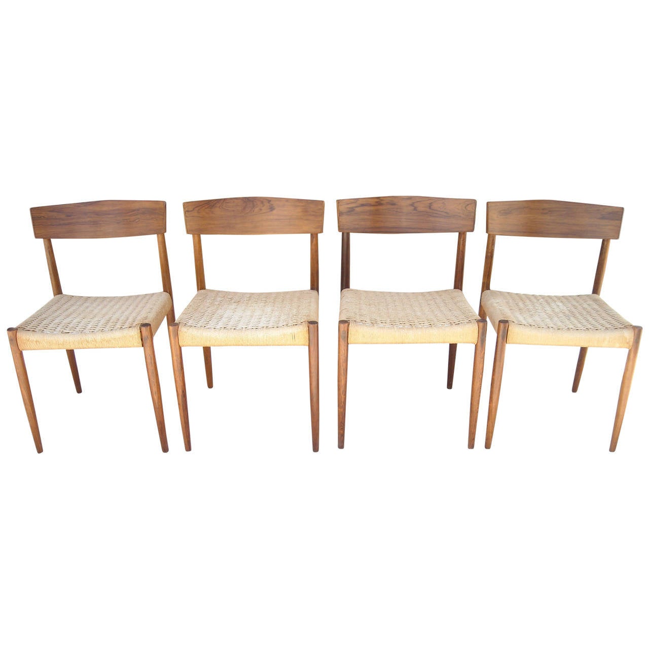 Set of Four Dyrlund Rosewood and Cord Dining Chairs at 1stDibs